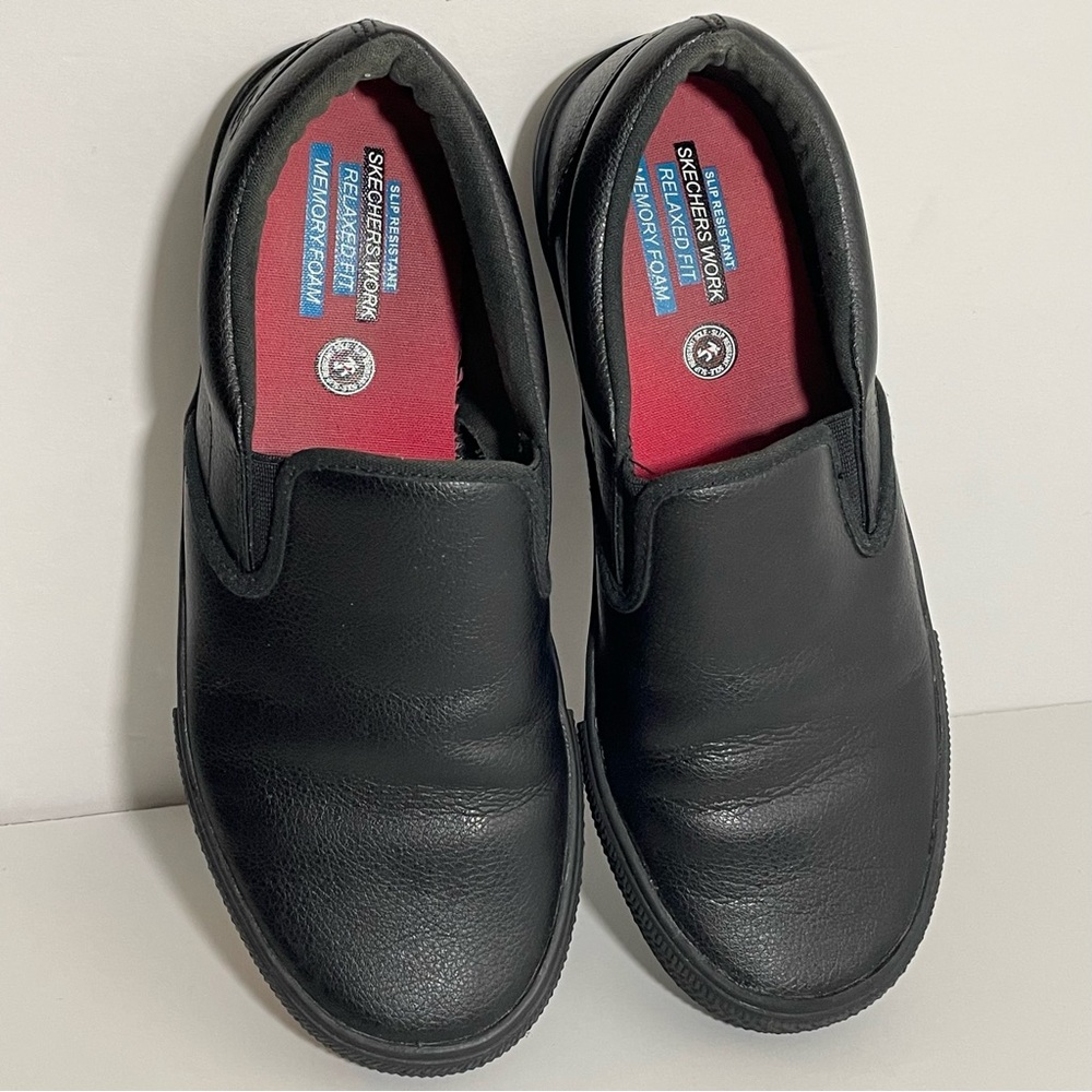 Skechers Work Slip Resistant Women’s 9 Black Leather Slip-On Shoes 76559 Work